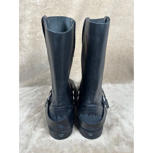 Coach Tara Moto Harness Pull On Boots Black Leather Biker Mid Calf Womens 9 B - Picture 4 of 11